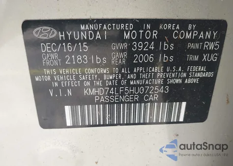 2017 Hyundai Elantra Se z USA, uszkodzony, nr VIN KMHD74LF5HU072543